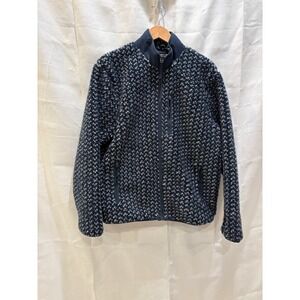 J Crew Nordic Fleece Full Zip‎ Jacket Blue White Pattern Mens Large